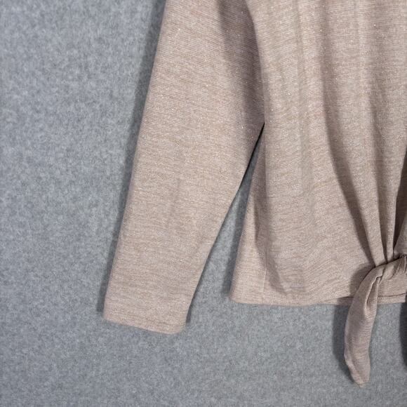 Talbots Sweater Top Medium Pink Metallic Tie Front Minimal Blush Glam Career - Picture 4 of 12